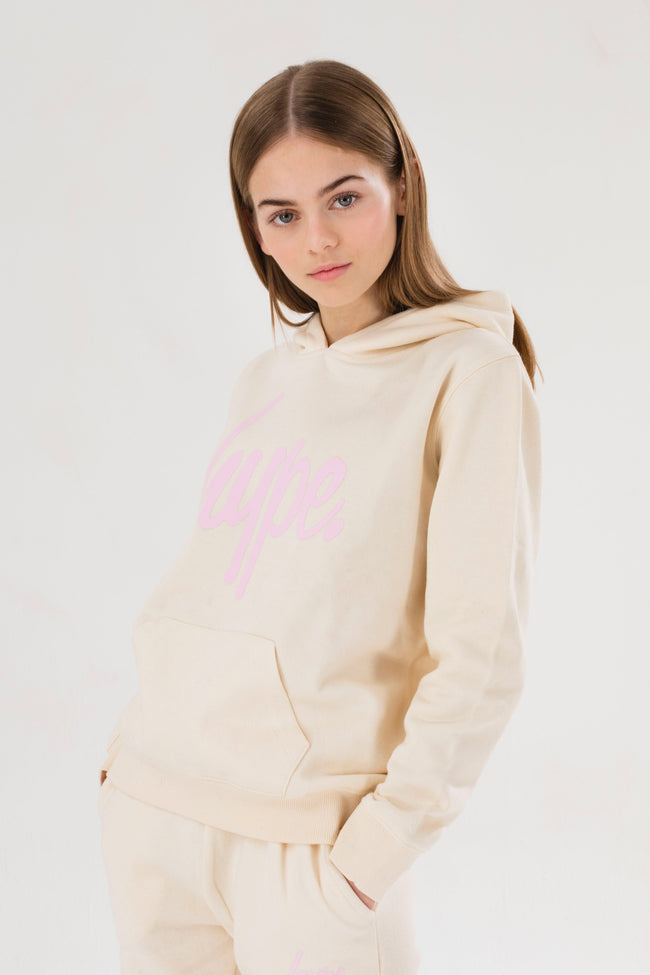 HYPE GIRLS ECRU SCRIPT HOODIE & JOGGERS SET