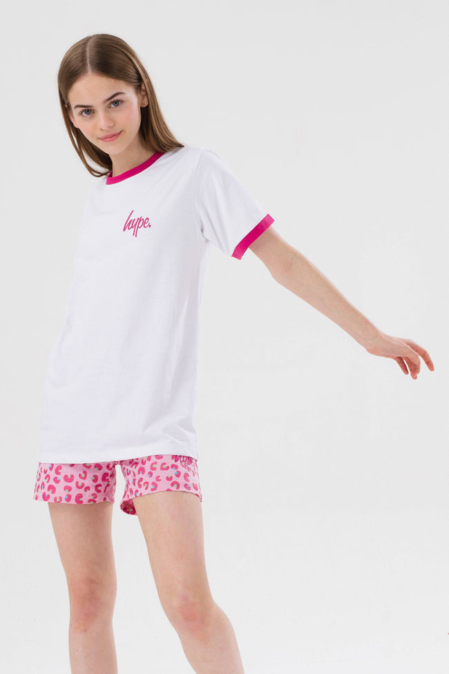 HYPE GIRLS WHITE RAINBOW LEOPARD SCRIPT SHORTS PJ'S