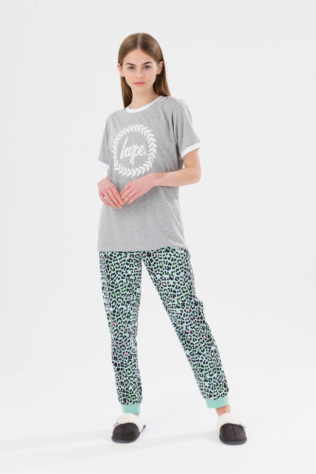 HYPE GIRLS GREY ICE LEOPARD CREST LONG PJ'S