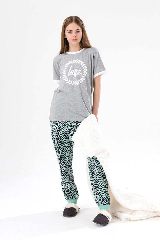 HYPE GIRLS GREY ICE LEOPARD CREST LONG PJ'S