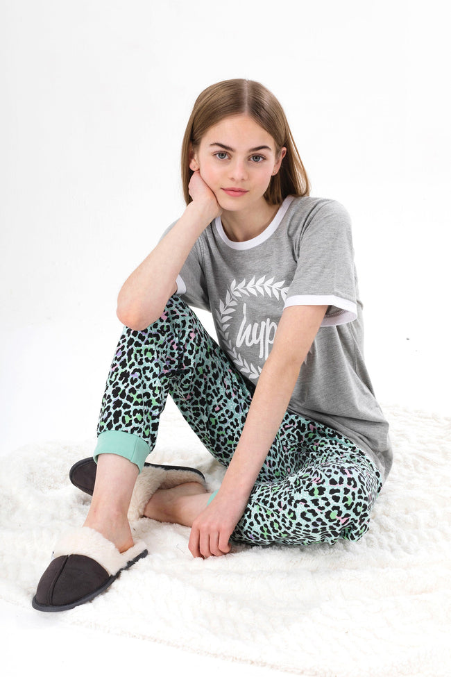 HYPE GIRLS GREY ICE LEOPARD CREST LONG PJ'S