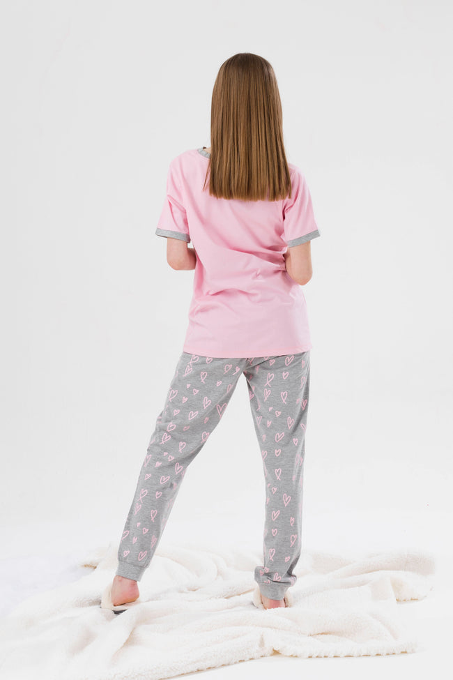 HYPE GIRLS PINK HEART SCRIPT LONG PJ'S