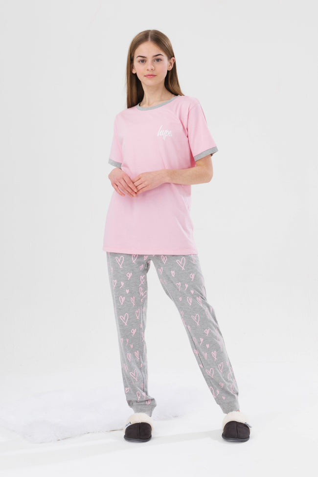 HYPE GIRLS PINK HEART SCRIPT LONG PJ'S