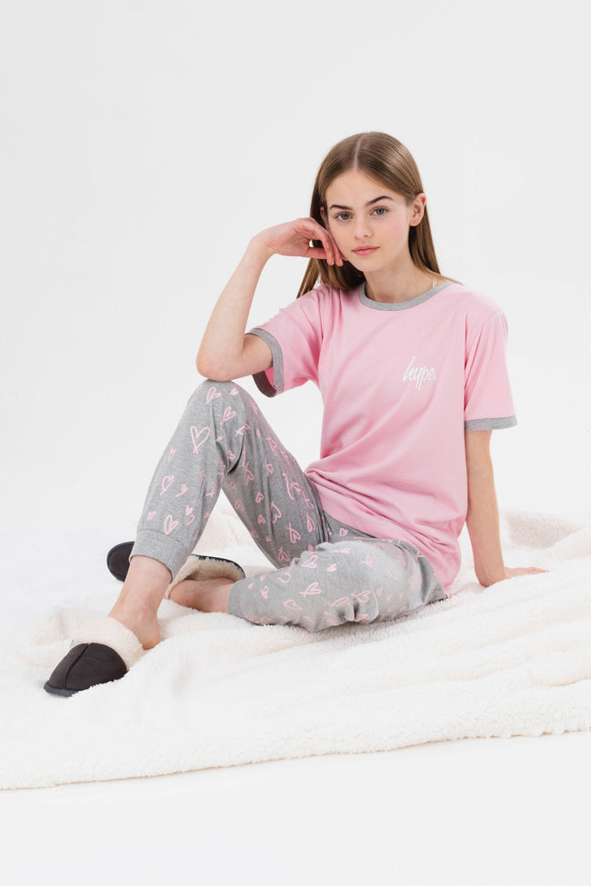 HYPE GIRLS PINK HEART SCRIPT LONG PJ'S