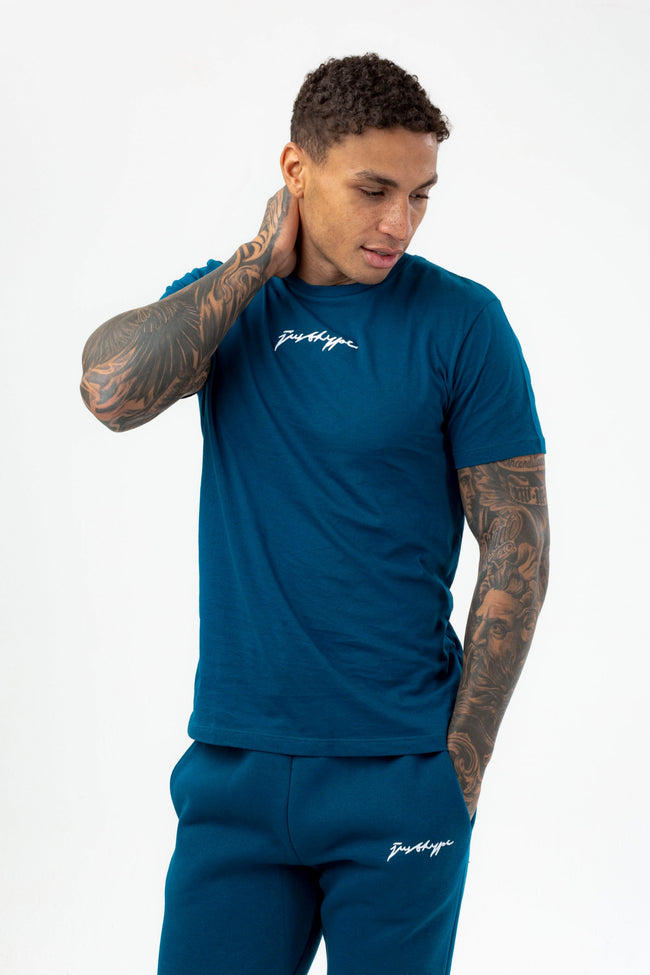 HYPE MENS TEAL SCRIBBLE T-SHIRT