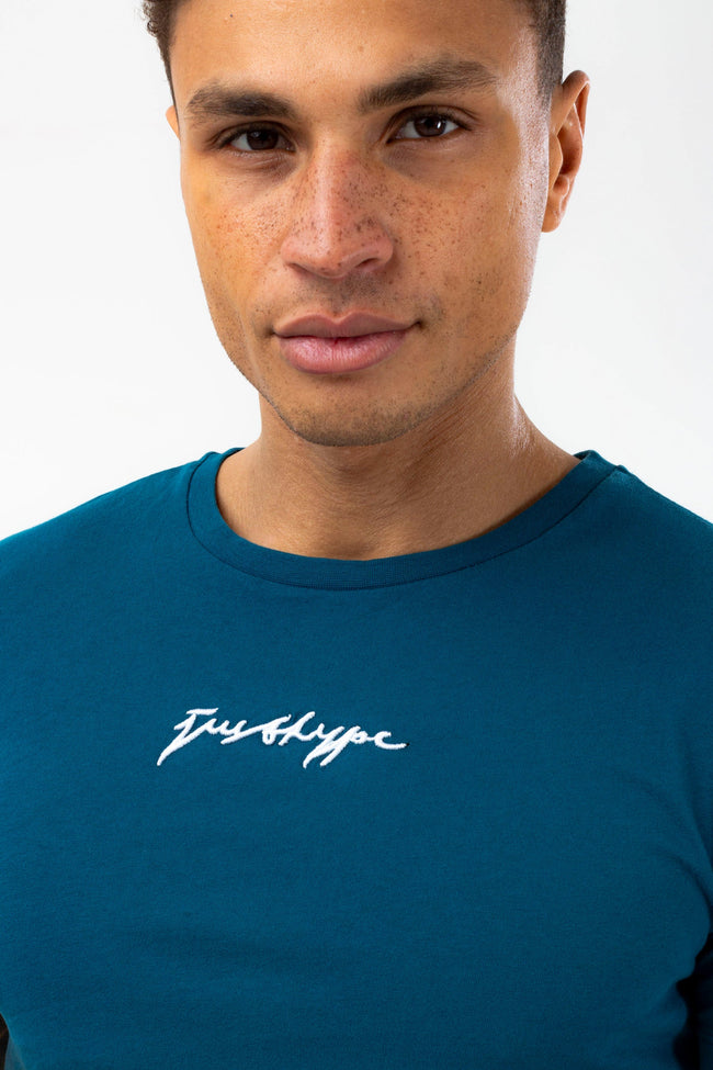 HYPE MENS TEAL FADE SCRIBBLE T-SHIRT