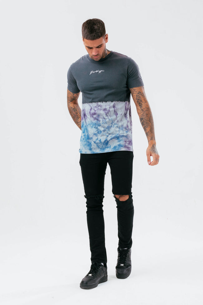 HYPE MENS BLUE RUSH DYE SCRIBBLE T-SHIRT