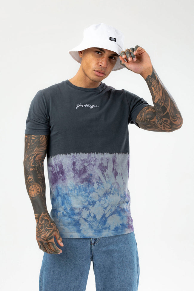 HYPE MENS BLUE RUSH DYE SCRIBBLE T-SHIRT