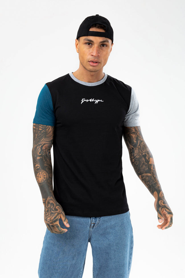 HYPE MENS BLACK THOMPSON SPLICE SCRIBBLE T-SHIRT