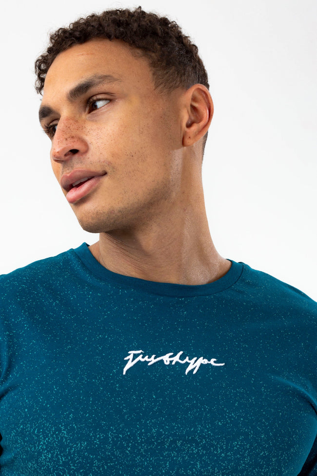 HYPE MENS TEAL SPECKLE FADE SCRIBBLE T-SHIRT