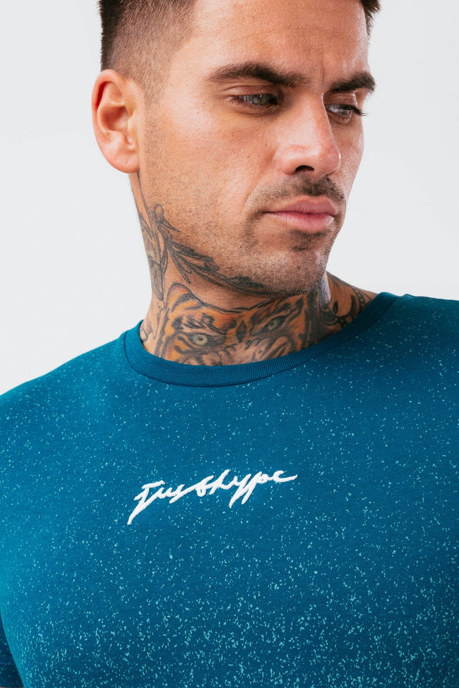 HYPE MENS TEAL SPECKLE FADE SCRIBBLE T-SHIRT