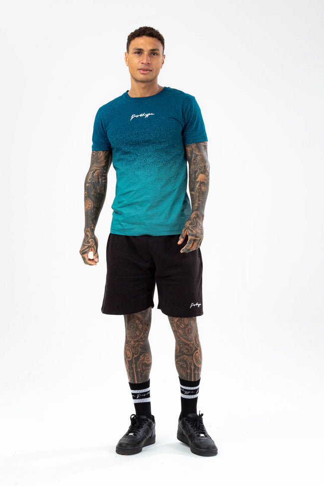 HYPE MENS TEAL SPECKLE FADE SCRIBBLE T-SHIRT