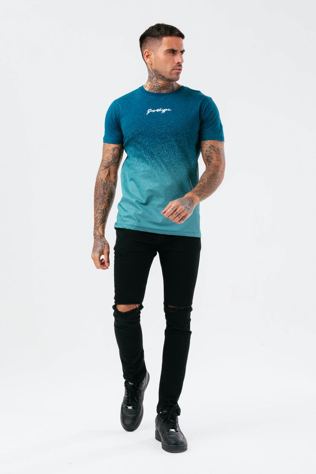 HYPE MENS TEAL SPECKLE FADE SCRIBBLE T-SHIRT