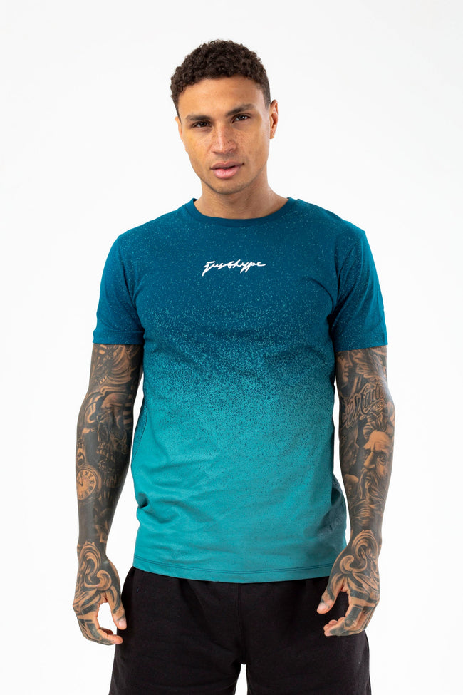 HYPE MENS TEAL SPECKLE FADE SCRIBBLE T-SHIRT