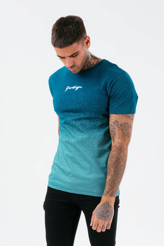 HYPE MENS TEAL SPECKLE FADE SCRIBBLE T-SHIRT