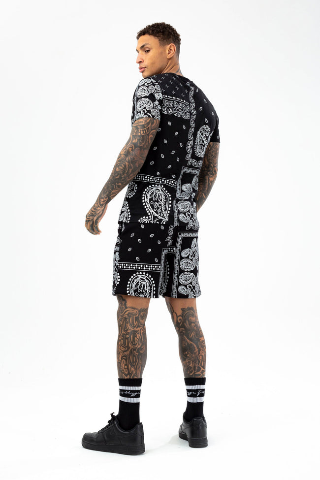 HYPE MENS BLACK PAISLEY PALM SCRIBBLE T-SHIRT