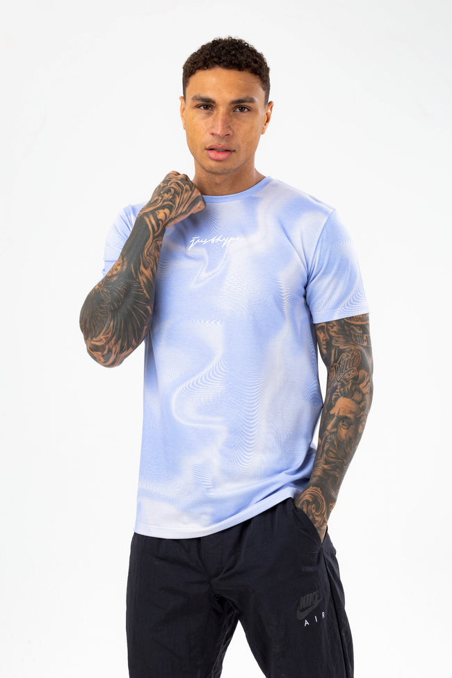 HYPE MENS BLUE CORNFLOWER WAVE SCRIBBLE T-SHIRT