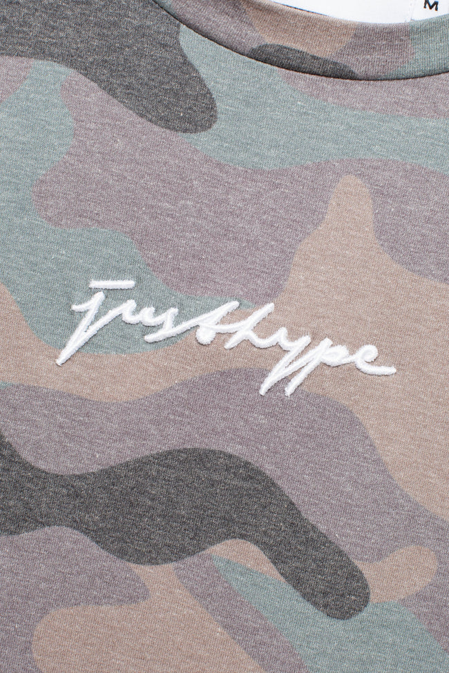 HYPE MENS KHAKI CLASSIC CAMO SCRIBBLE T-SHIRT