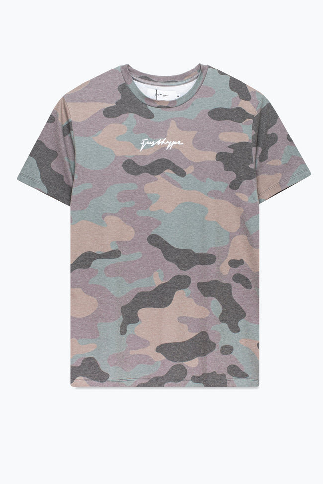 HYPE MENS KHAKI CLASSIC CAMO SCRIBBLE T-SHIRT