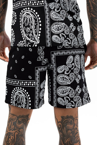 HYPE MENS BLACK PAISLEY PALM SCRIBBLE SHORTS