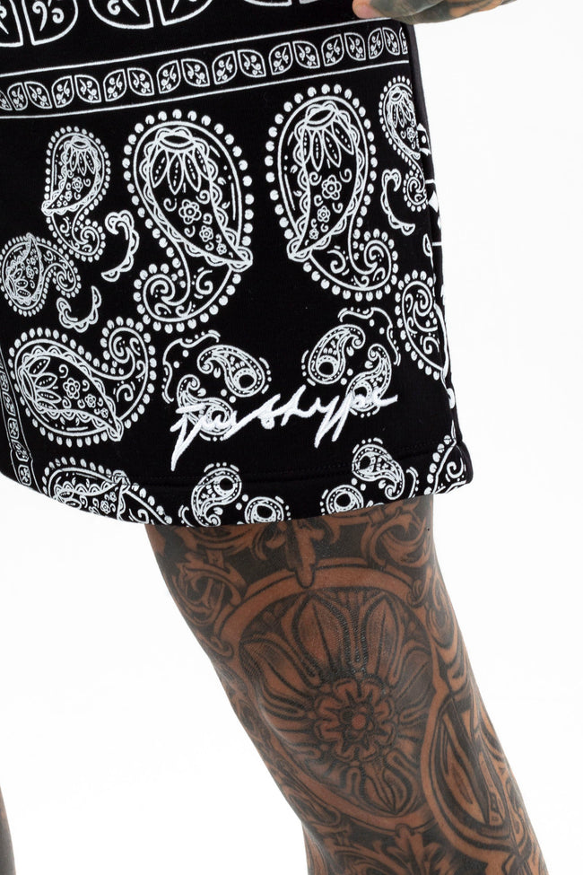 HYPE MENS BLACK PAISLEY PALM SCRIBBLE SHORTS