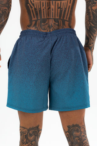 HYPE MENS BLUE SPECKLE FADE SCRIBBLE PATCH SWIM SHORTS