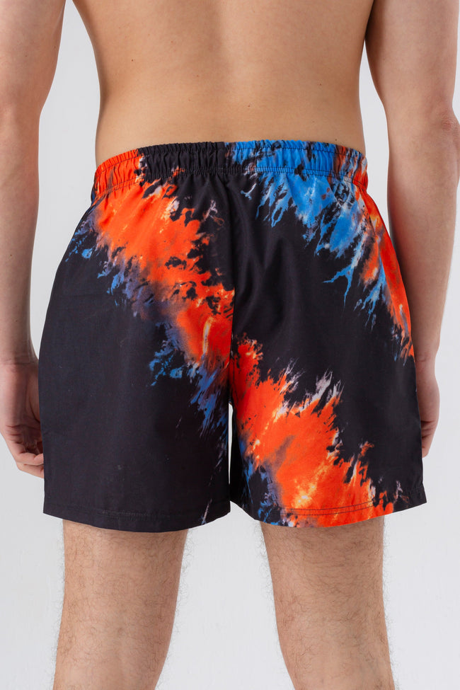 HYPE MENS MULTI BOHEMIAN DYE SCRIBBLE PATCH SWIM SHORTS