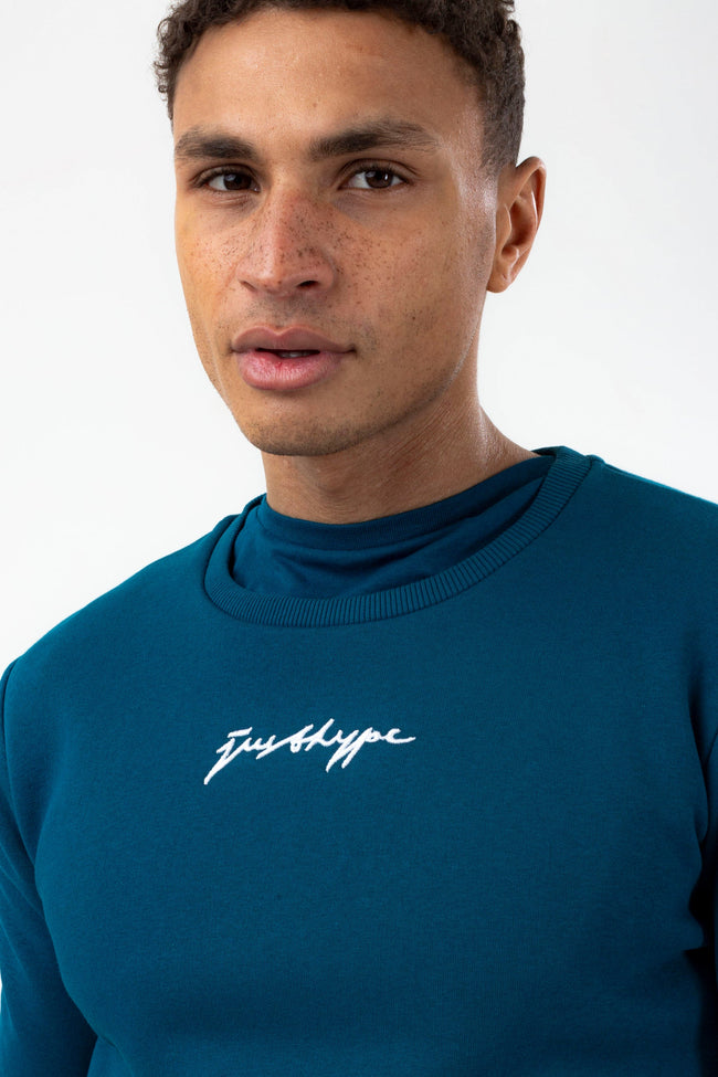 HYPE MENS TEAL SCRIBBLE CREW NECK