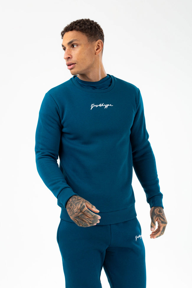 HYPE MENS TEAL SCRIBBLE CREW NECK