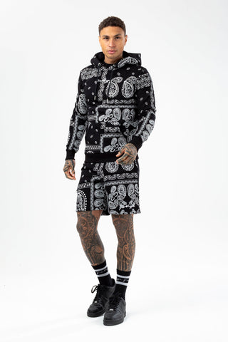 HYPE MENS BLACK PAISLEY PALM SCRIBBLE HOODIE