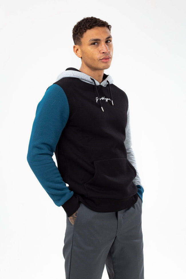 HYPE MENS BLACK THOMPSON SPLICE SCRIBBLE HOODIE