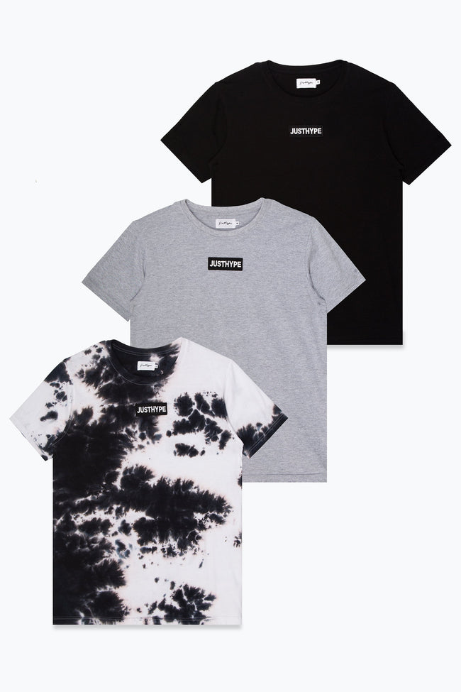 HYPE MENS BLACK DYE BLOCK T-SHIRT 3 PACK