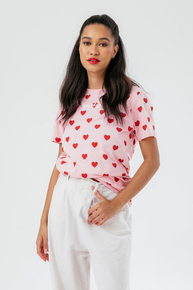 HYPE WOMENS PINK HEART SCRIBBLE T-SHIRT