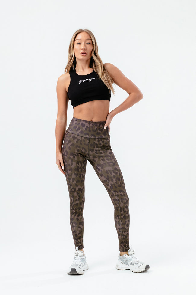 HYPE WOMENS BROWN CHOC LEOPARD SCRIBBLE LEGGINGS