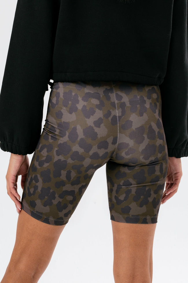 HYPE WOMENS BROWN CHOC LEOPARD TAPE CYCLING SHORTS