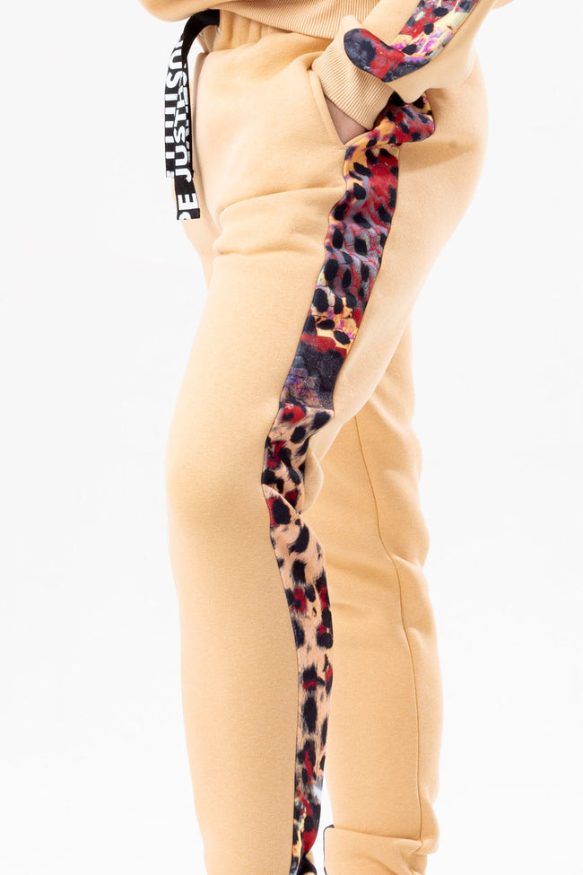 HYPE WOMENS HAZELNUT ANIMAL PRINT LABEL JOGGERS