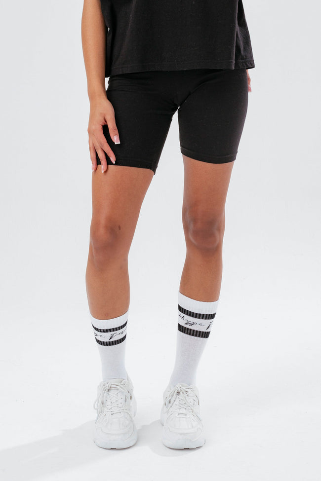 HYPE WOMENS BLACK SCRIBBLE BOXY TEE & CYCLING SHORTS SET