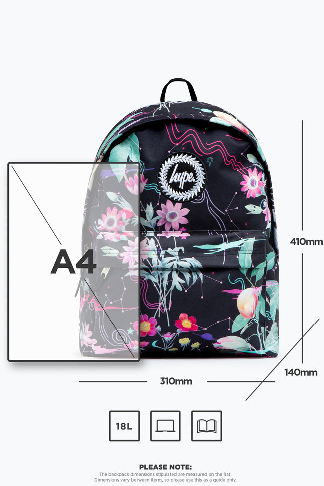 HYPE UNISEX BLACK MYSTIC FLOWER CREST BACKPACK