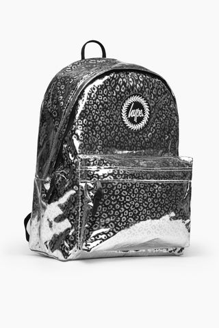 HYPE UNISEX SILVER HOLOGRAPHIC LEOPARD CREST BACKPACK