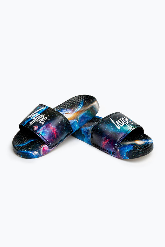 HYPE KIDS UNISEX BLACK ODYSSEY SCRIPT SLIDERS