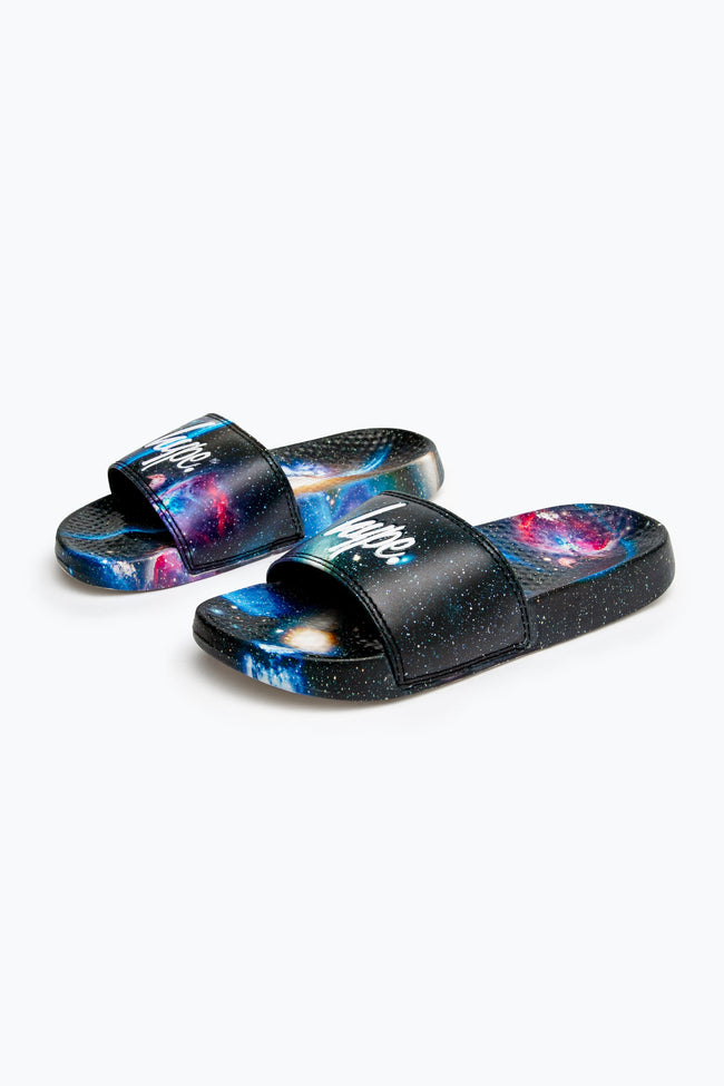 HYPE KIDS UNISEX BLACK ODYSSEY SCRIPT SLIDERS