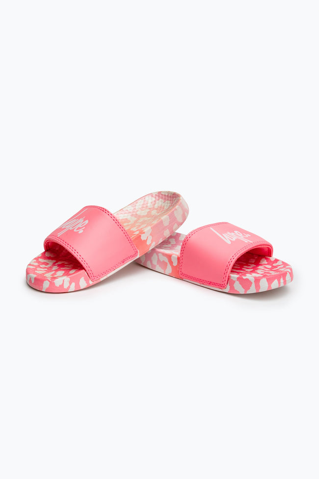 HYPE KIDS UNISEX PINK LEOPARD FADE SCRIPT SLIDERS