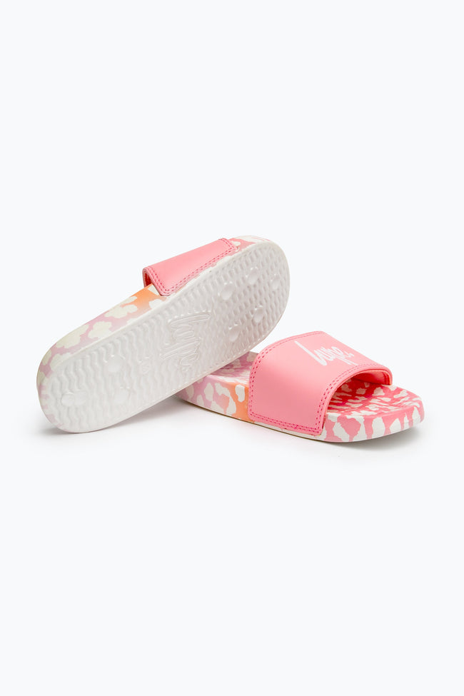 HYPE KIDS UNISEX PINK LEOPARD FADE SCRIPT SLIDERS