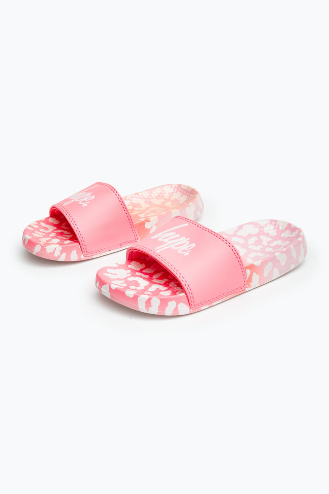 HYPE KIDS UNISEX PINK LEOPARD FADE SCRIPT SLIDERS