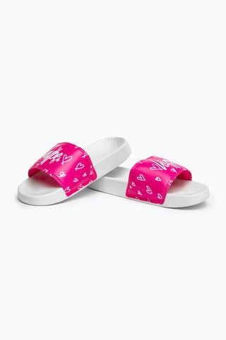 HYPE KIDS UNISEX PINK HEARTS SCRIPT SLIDERS