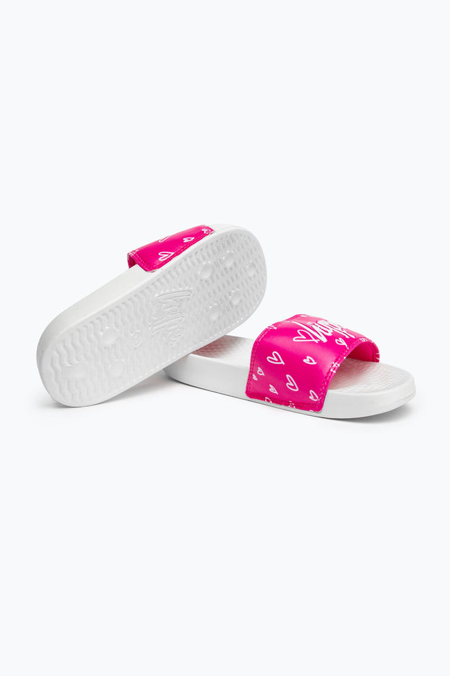 HYPE KIDS UNISEX PINK HEARTS SCRIPT SLIDERS