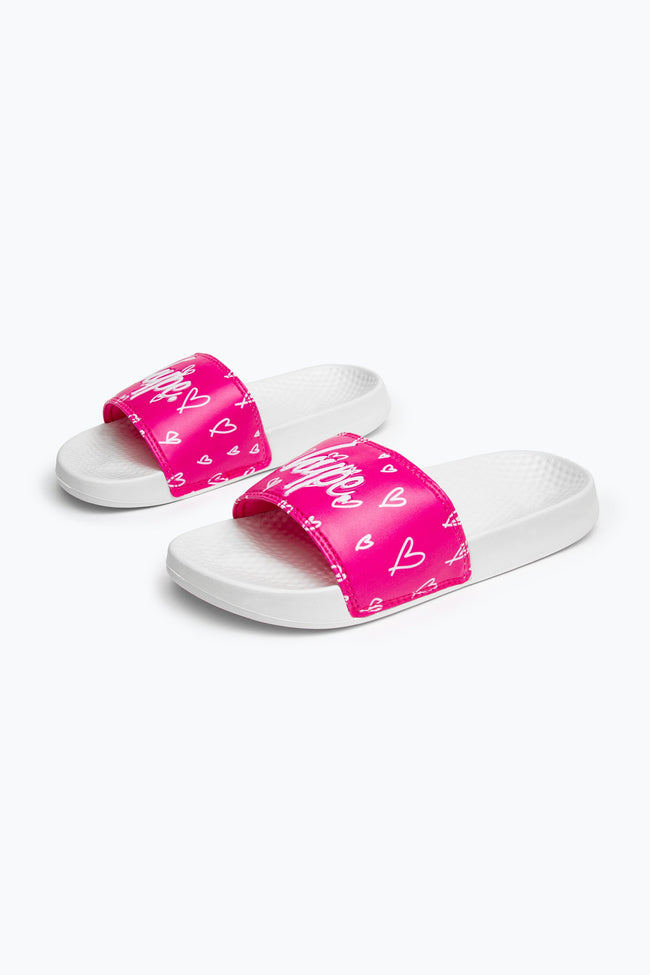 HYPE KIDS UNISEX PINK HEARTS SCRIPT SLIDERS