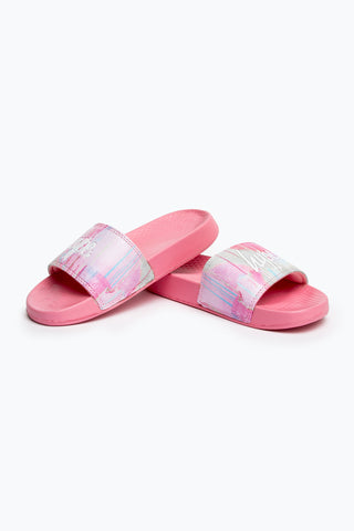 HYPE KIDS UNISEX PINK SPRAY DRIPS SCRIPT SLIDERS