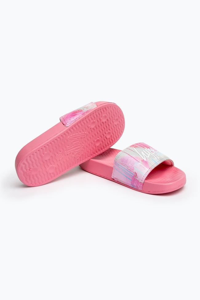 HYPE KIDS UNISEX PINK SPRAY DRIPS SCRIPT SLIDERS