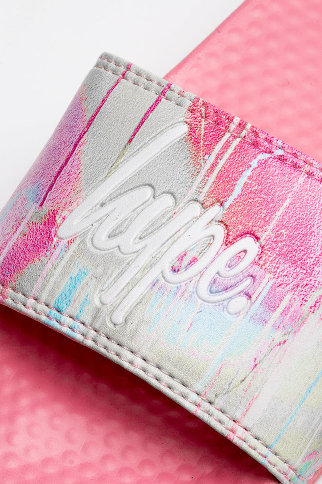 HYPE KIDS UNISEX PINK SPRAY DRIPS SCRIPT SLIDERS